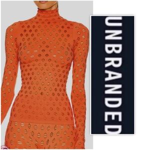 UNBRANDED Carrot Perorated Stretch Mock Neck Top